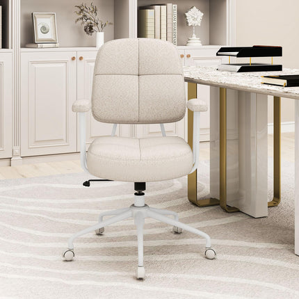 Dreamade Mid Century Modren Office Chair, Faux Fur Desk Chair w/Armrest & Mid Back
