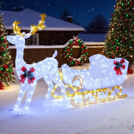Dreamade Lighted Christmas Reindeer and Sleigh w/ 215 LED Lights