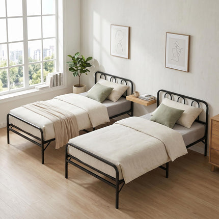 Dreamade Foldable Metal Twin Bed Frame with Headboard and Footboard