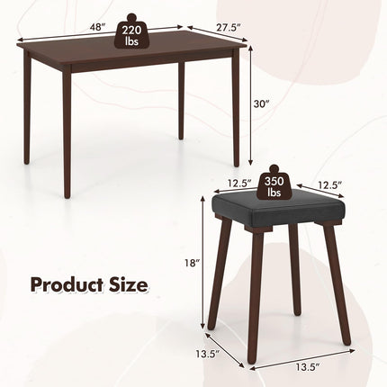 Dreamade 5-Piece Dining Table Set for 4 - Dining Table with 4 Upholstered Stools, Rubber Wood Legs