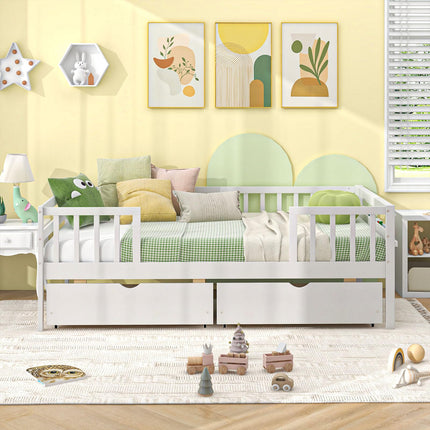 Dreamade Twin Daybed with Drawers, Wooden Twin Bed Frame with Side Storage & Slats Support