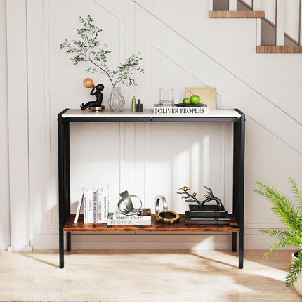 Dreamade 2 Tier Industrial Entryway Table with Sintered Stone Tabletop and Open Shelf