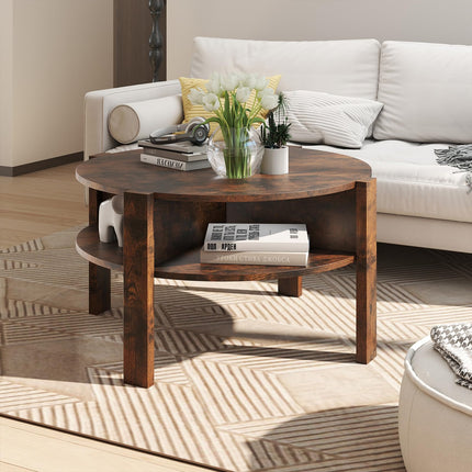 Dreamade Round Coffee Table with Storage Shelves
