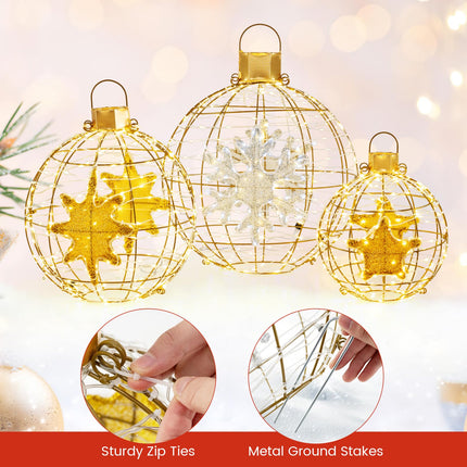 Dreamade 3 PCS Pre-Lit Lantern Balls, Hanging/Standing Christmas Ornaments with 732 Bright LED Lights, Zip Ties & Ground Stakes