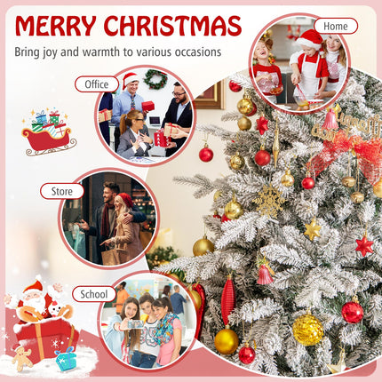 Dreamade 7ft Pre-Lit Snow Flocked Christmas Tree, Artificial Hinged Full Xmas Tree with 350 Multicolored LED Lights