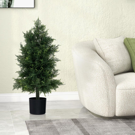 Dreamade 31.5'' Artificial Cedar Topiary Trees for Outdoors, Potted Fake Cypress Trees with Cement Plastic Pot