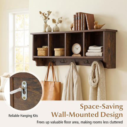 Dreamade Wall Mounted Coat Rack with 4 Cubbies & 5 Double Hooks