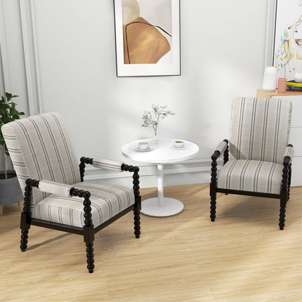 Dreamade Mid Century Modern Spindle Accent Chair Set of 1/2, Upholstered Armchair w/Rubber Wood Frame