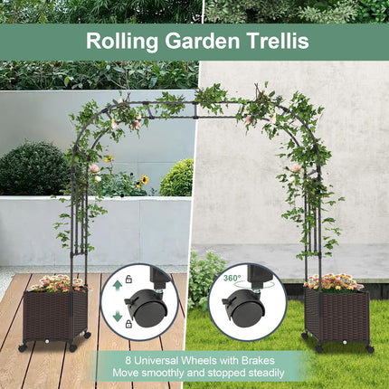 Dreamade 6.6 FT Garden Arch with Trellis and 2 Planter Boxes