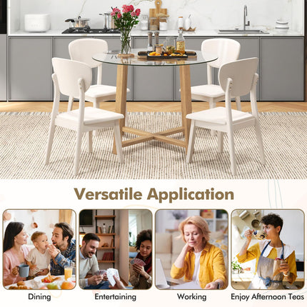 Dreamade 42” Round Dining Table for 4, Kitchen Table with 0.3” Tempered Glass Tabletop, Rubber Wood Legs