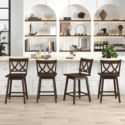 Dreamade 24" Bar Stools Set of 2/4, Swivel Wooden Bar Chairs with Rubber Wood Frame, Dark Grey