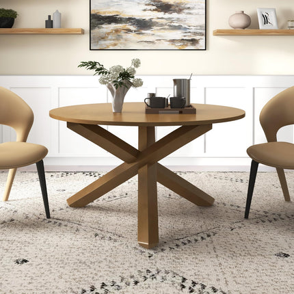 Dreamade 47" Round Dining Table, Mid Century Modern Round Kitchen Table w/Solid Acacia Wood Legs, Adjustable Foot Pads