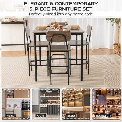 Dreamade 5-Piece Dining Table Set W/Counter Height Table & 4 Bar Stools