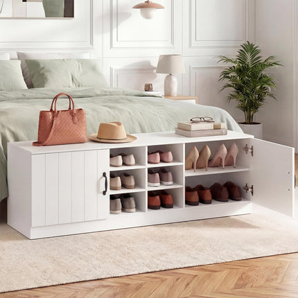 Dreamade 2-Door Shoe Storage Bench Wooden Entryway Bench with Storage