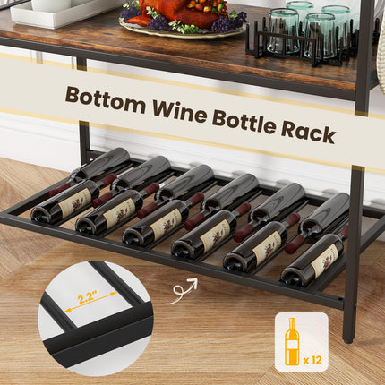 Dreamade Kitchen Baker Rack with 3 Tier Storage Shelves, 10 Hooks, Glass Holder, 40" Stationary Island with Spacious Worktop