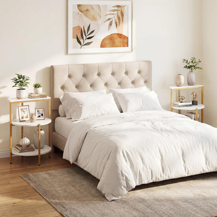 Dreamade 3-Tier Round Side Table - Wood Bedside Sofa End Table with Storage Shelves & Metal Frame