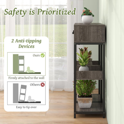 Dreamade 3 Tier Tall Plant Stand Indoor, 36 Inch Corner Plant Holder with Drawer & Metal Frame