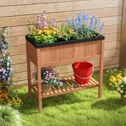 Dreamade 40"x20"x39" Raised Garden Bed Wood Planter Box with Plant Stand & Black Liner