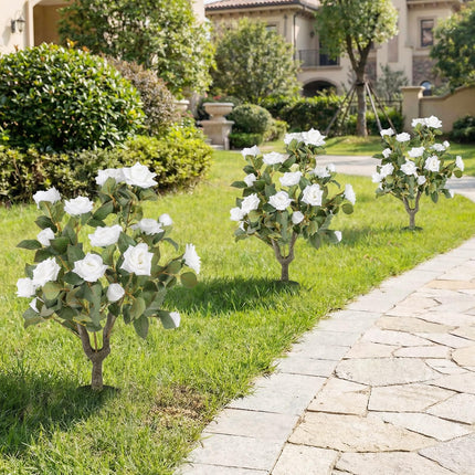 Dreamade 31.5” 2 Pack Artificial Rose Flower Trees with Spikes & 18 White Flowers