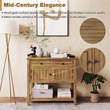 Dreamade Mid-Century Console Table Wood Coffee Bar Buffet Sideboard with 2 Drawers