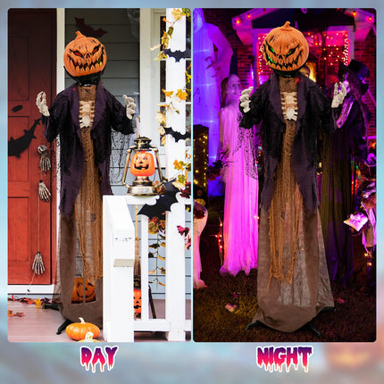 DREAMADE Halloween 5.6FT Sound Activated Pumpkin Man with Green LED Eyes