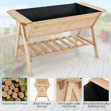 Dreamade Plant Raised Bed 2 Tiers Garden Bed, Outdoor Fir Wood Plant Container with Storage Shelf