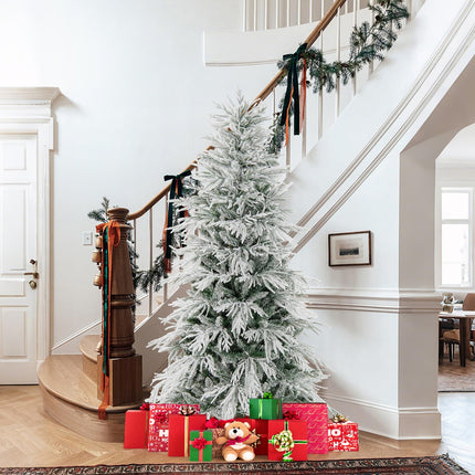 Dreamade 6FT / 7FT / 8FT Pre-Lit Snow Flocked Christmas Tree with PE & PVC Mixed Branch Tips