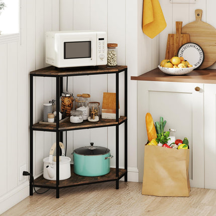 Dreamade Corner Printer Stand 3-Tier Corner Shelf with Charging Station and Metal Frame