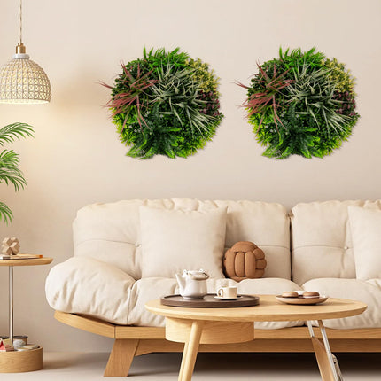 Dreamade 2 Pack Hanging Artificial Plants Panels, 20" Round Framed 3D Greenery Wall Art Decor