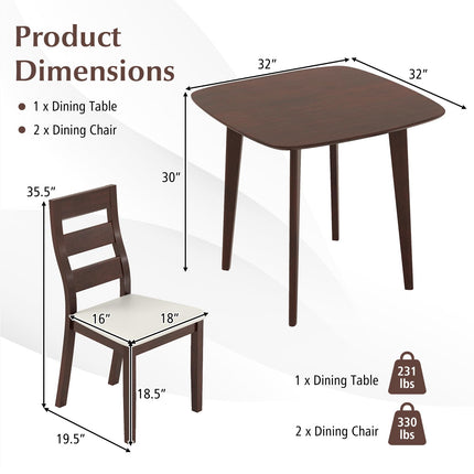 Dreamade Wooden Square Kitchen Table and 2 Chairs with Padded Seat
