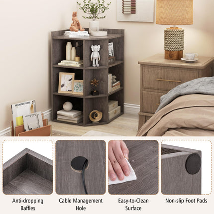 Dreamade 3-Tier Corner Cabinet with Charging Station, Corner Shelf with 9 Cubbies, 2 USB Ports & 4 Outlets