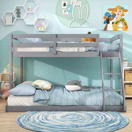 Dreamade Twin Over Full Bunk Bed Solid Wood Kids Bunk Bed with Full-Length Guardrails & Ladder