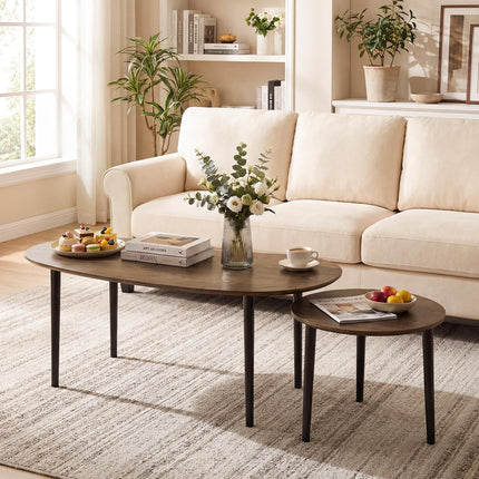 Dreamade Nesting Tables Set of 2 | Mid Century Modern Coffee Tables with Solid Wood Support Legs