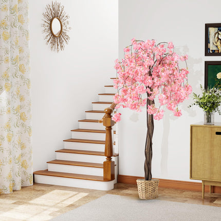 Dreamade 5.5FT Artificial Cherry Blossom Tree Faux Floral Plant Blooming Tree in Nursery Pot