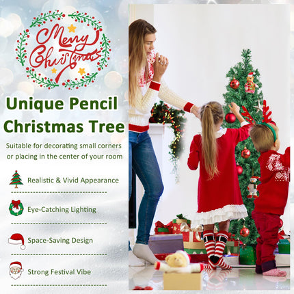 Dreamade 5ft Fiber Optic Pencil Christmas Tree Xmas Full Tree for Home Office Holiday Decor