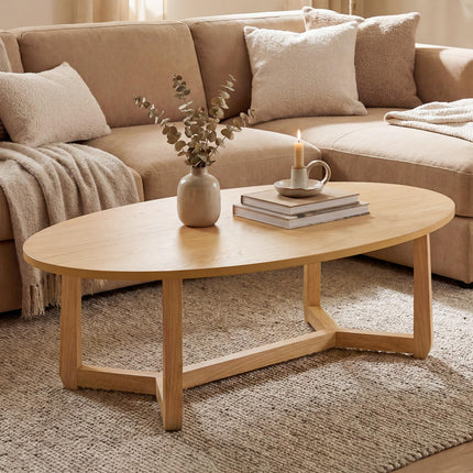 Dreamade 46'' Oval Coffee Table hickened Top & Solid Rubber Wood Frame