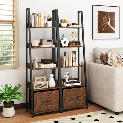 Dreamade 5-Tier Industrial Ladder Bookshelf with Removable Fabric Drawer (1/2)