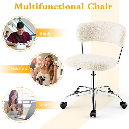 Dreamade Home Office Chair, Faux Fur Low Back Swivel Leisure Chair w/Height Adjustable Padded Seat