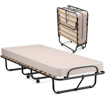 Dreamade Folding Bed with Mattress - Single Cot Foldable Bed with 4" Mattress for Adults