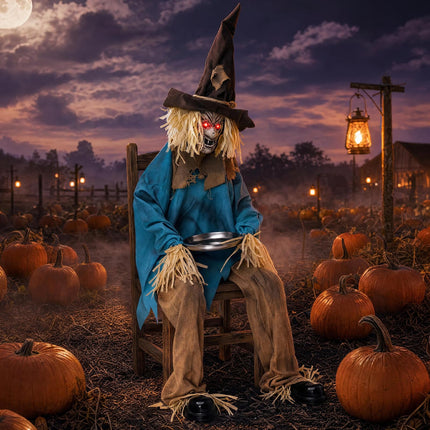 DREAMADE Animated Halloween Sitting Scary Scarecrow Decoration