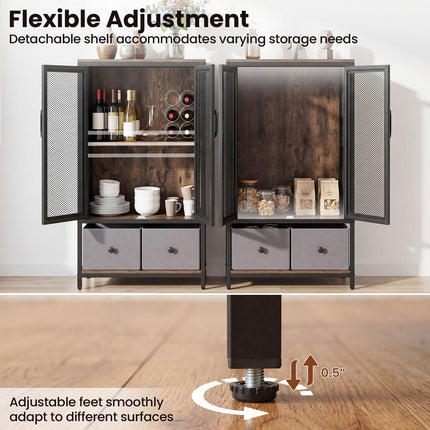 Dreamade Industrial Coffee Bar Cabinet with Adjustable Shelves & 2 Removable Cloth Drawers