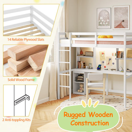 Dreamade Twin Loft Bed with Desk and Hutch for Dorm Apartment