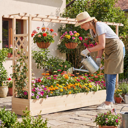 Dreamade Wooden Raised Garden Bed with Trellis & Hanging Roof