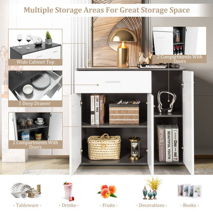 Dreamade Buffet Cabinet with Storage, 3 Door Kitchen Cupboard with Large Drawer, Adjustable Shelf