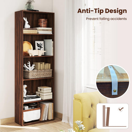 Dreamade 5-Tier Bookshelf Freestanding Tall Bookcase with 5 Open Compartments