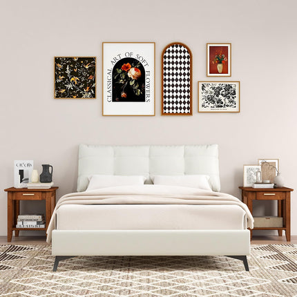 Dreamade Rattan Nightstand with Drawer, Mid Century End Table with Storage Shelf, Sofa Side Table with Solid Rubber Wood Legs
