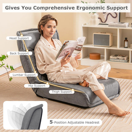 Dreamade Floor Chair, Lazy Sofa with 14-Poistion Adjustable Backrest & 5-Position Adjustable Headrest, Padded Sleeper Bed