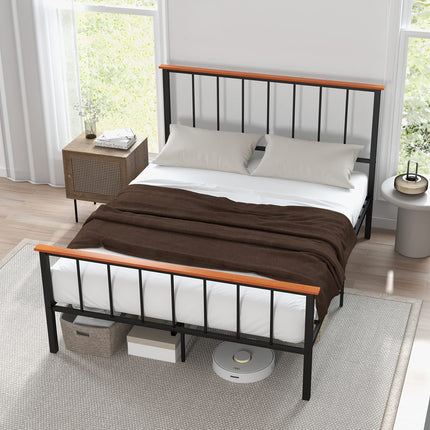 Dreamade Queen/Full Size Metal Platform Bed Frame with Spindle Headboard & Footboard, Black
