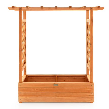 Dreamade Raised Garden Bed with Trellis, Wood Planter Box with Roof & Side Trellis, Drain Holes