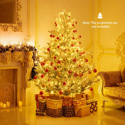 Dreamade 6FT / 7FT / 8FT Pre-Lit Snow Flocked Christmas Tree | Holiday Home Office Decoration